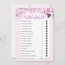 Er sagte, sie sagte Brautparty Game Einladung