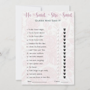 Er sagte, sie sagte Brautparty Game Einladung