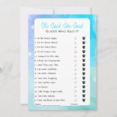 Er sagte, sie sagte Brautparty Game Einladung (Vorderseite)