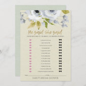 ER SAGTE, SIE SAGTE BRAUTPARTY GAME EINLADUNG (Vorne/Hinten)