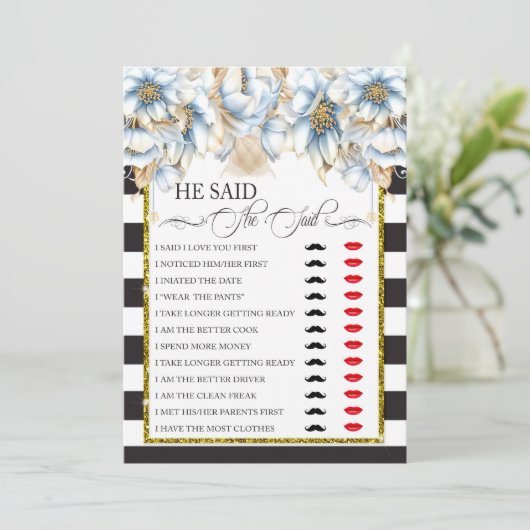 Er sagte/sie sagte Brautparty Game Einladung (Stehend Vorderseite)
