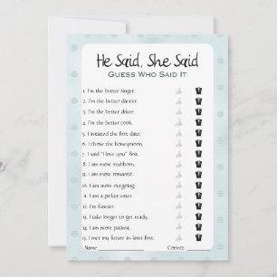 Er sagte, sie sagte Brautparty Game Einladung