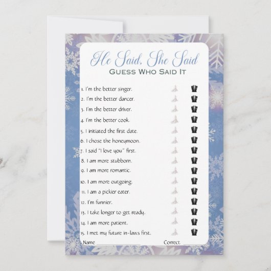 Er sagte, sie sagte Brautparty Game Einladung (Vorderseite)