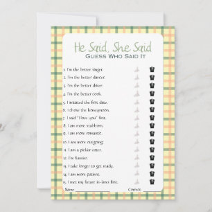 Er sagte, sie sagte Brautparty Game Einladung