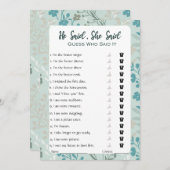 Er sagte, sie sagte Brautparty Game Einladung (Vorne/Hinten)