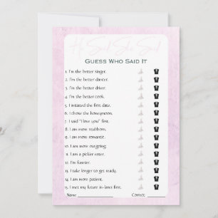 Er sagte, sie sagte Brautparty Game Einladung