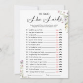 Er sagte, sie sagte Brautparty Game Einladung (Vorderseite)