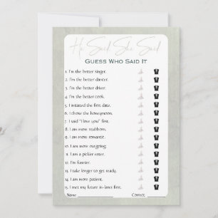 Er sagte, sie sagte Brautparty Game Einladung