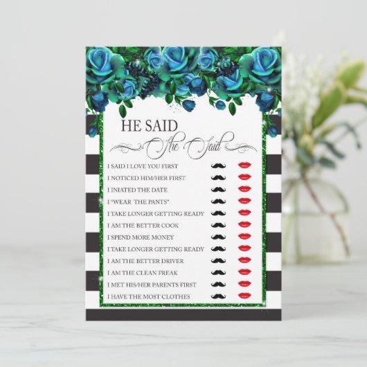 Er sagte/sie sagte Brautparty Game Einladung (Stehend Vorderseite)