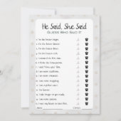 Er sagte, sie sagte Brautparty Game Einladung (Vorderseite)