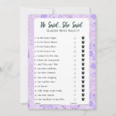 Er sagte, sie sagte Brautparty Game Einladung (Vorderseite)