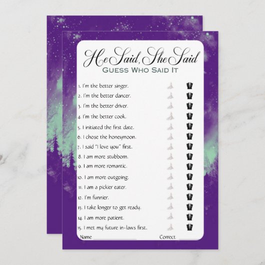 Er sagte, sie sagte Brautparty Game Einladung (Vorne/Hinten)