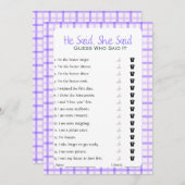 Er sagte, sie sagte Brautparty Game Einladung (Vorne/Hinten)