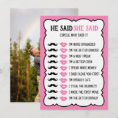 Er sagte, sie sagte Brautparty-Game-Karte (Vorne/Hinten)