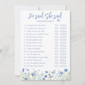 Er sagte, sie sagte Brautparty-Game-Karte Einladung (Vorderseite)