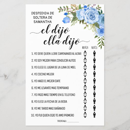 Er sagte, sie sagte, Brautparty-Game-Karte Flyer (Hinten)