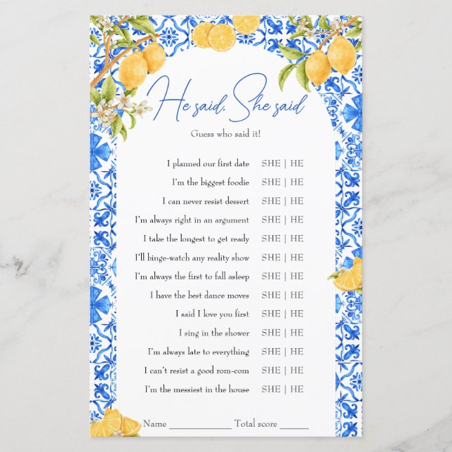 Er sagte, sie sagte, Brautparty Game Lemon Italien (Vorderseite)