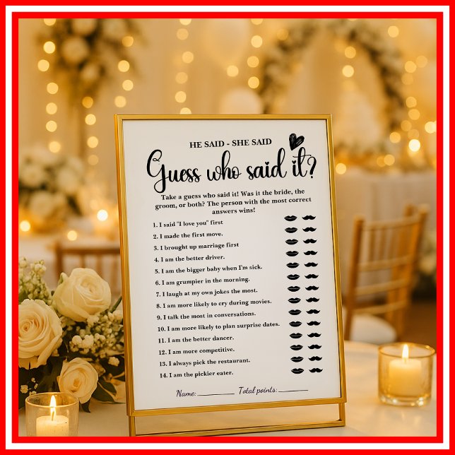 Er sagte, sie sagte Brautparty Game Modern Wedding (Von Creator hochgeladen)