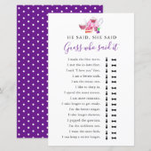 Er sagte, sie sagte, Brautparty Game Tee Lila (Vorne/Hinten)