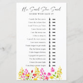 Er sagte, sie sagte Brautparty Game Wildblumen (Vorderseite)