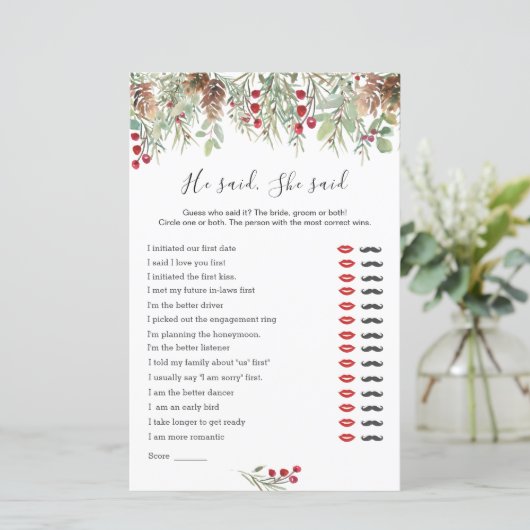 Er sagte, sie sagte Brautparty Game, Winter Pine (Stehend Vorderseite)