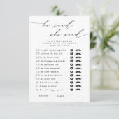 Er sagte, sie sagte Brautparty Party Game Begleitkarte (Stehend Vorderseite)