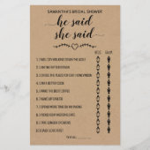 Er sagte, sie sagte Brautparty Rustikale Spielkart Flyer (Vorne)