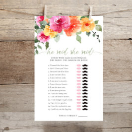 Er sagte, sie sagte, Brautparty-Spiel bunt