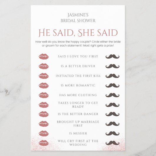 Er sagte, sie sagte Brautparty-Spiel Prosecco Peta Flyer (Vorne)