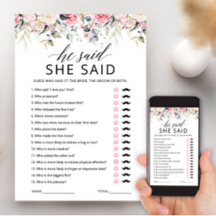 Er sagte, sie sagte Brautparty-Spielkarte Einladung