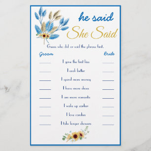 Er sagte / sie sagte Bridal Game Card Flyer