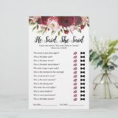 Er sagte, sie sagte Burgund Brautparty Game (Stehend Vorderseite)