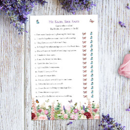 Er sagte, sie sagte Butterfly Brautparty Game