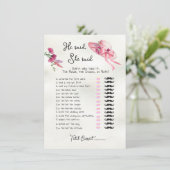 Er sagte, sie sagte Derby Pink Hat Bridal Spiel in Einladung (Stehend Vorderseite)