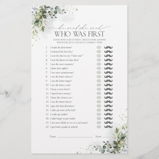 Er sagte, sie sagte, Dusty Blue Greenery Dusche Sp (Vorderseite)