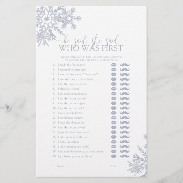 Er sagte, sie sagte, Dusty Blue Snowflake Dusche S (Vorderseite)