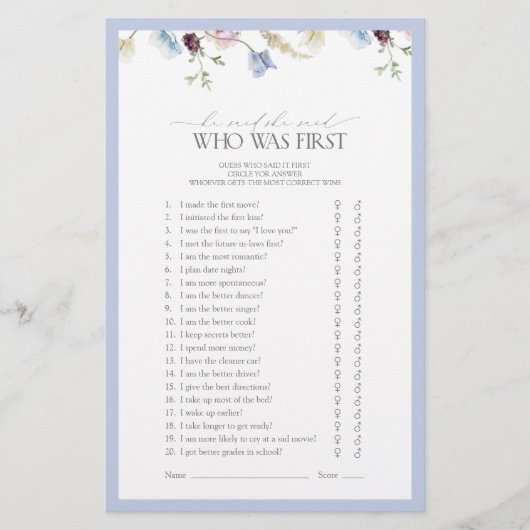 Er sagte, sie sagte, Dusty Blue Wildblume Duschspi (Vorderseite)