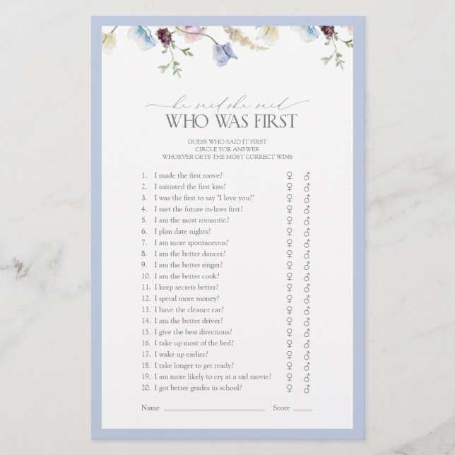 Er sagte, sie sagte, Dusty Blue Wildblume Duschspi (Vorderseite)