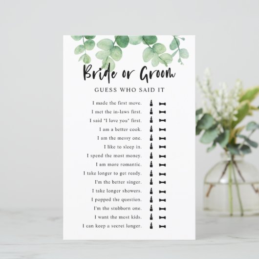 Er sagte, sie sagte Eucalyptus Brautparty Game (Stehend Vorderseite)