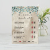 Er sagte, sie sagte Eucalyptus Brautparty Game Einladung (Stehend Vorderseite)