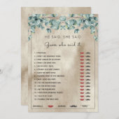 Er sagte, sie sagte Eucalyptus Brautparty Game Einladung (Vorne/Hinten)