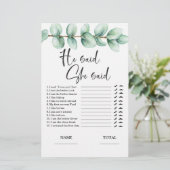 Er sagte, sie sagte Eucalyptus Bridal Game Einladu (Stehend Vorderseite)