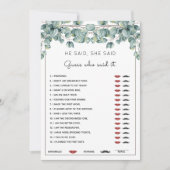 Er sagte, sie sagte, Eukalyptus-Brautparty spiele Einladung (Vorderseite)