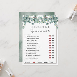 Er sagte, sie sagte, Eukalyptus-Brautparty spiele Einladung