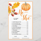 Er sagte, sie sagte Fall Pumpkin Bridal Game (Vorderseite)
