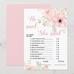 Er sagte, sie sagte, Floral Bridal Game Einladung