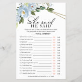 Er sagte, sie sagte, Game Dusty Blue Brautparty Flyer (Vorne)