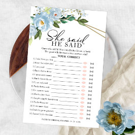 Er sagte, sie sagte, Game Dusty Blue Brautparty Flyer