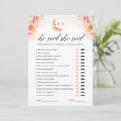 Er sagte, sie sagte Game Greenerity Brautparty Car Einladung (Stehend Vorderseite)