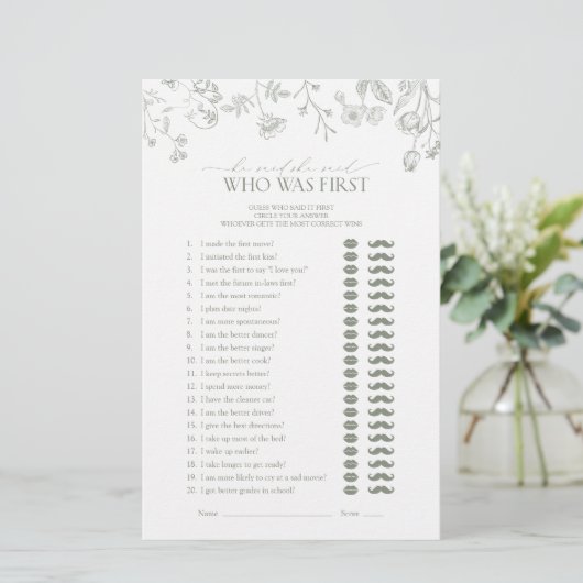 Er sagte, sie sagte Green Floral Brautparty Game (Stehend Vorderseite)